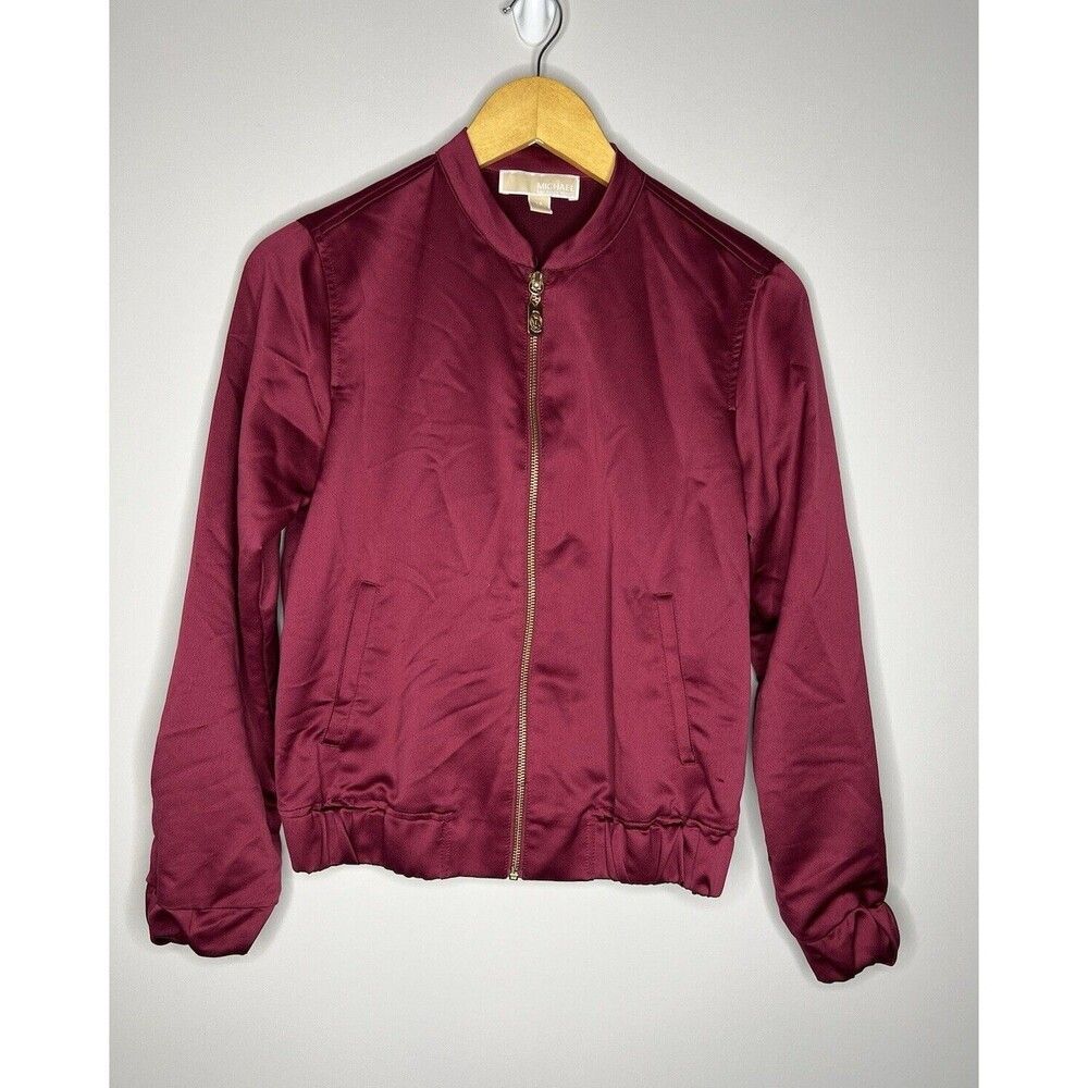 Michael Kors Red Gold Zipper Bomber Jacket Size XS